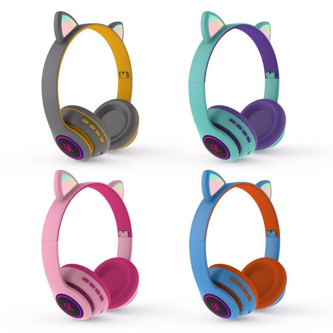 Luckyu Wireless Bluetooth Cat Ear Headphones With Mic Colors LED Light