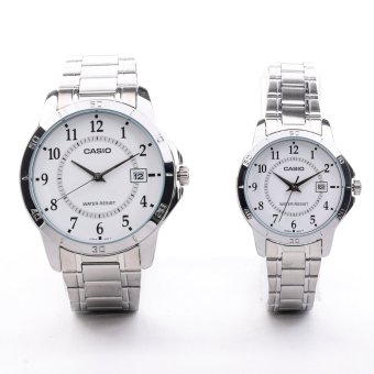 Casio Couple Pair Silver Stainless Steel Strap Watch MTP/LTP-V004D-7BUDF