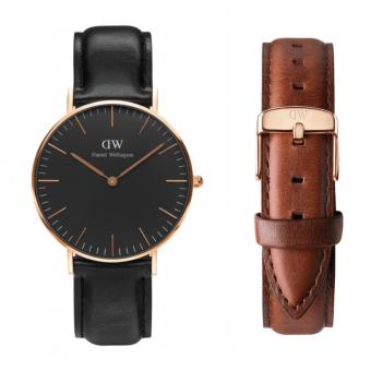 Daniel Wellington Classic Black Sheffield 36mm Rosegold Watch with St. Mawes Strap Set