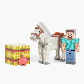 minecraft steve with white horse action figure