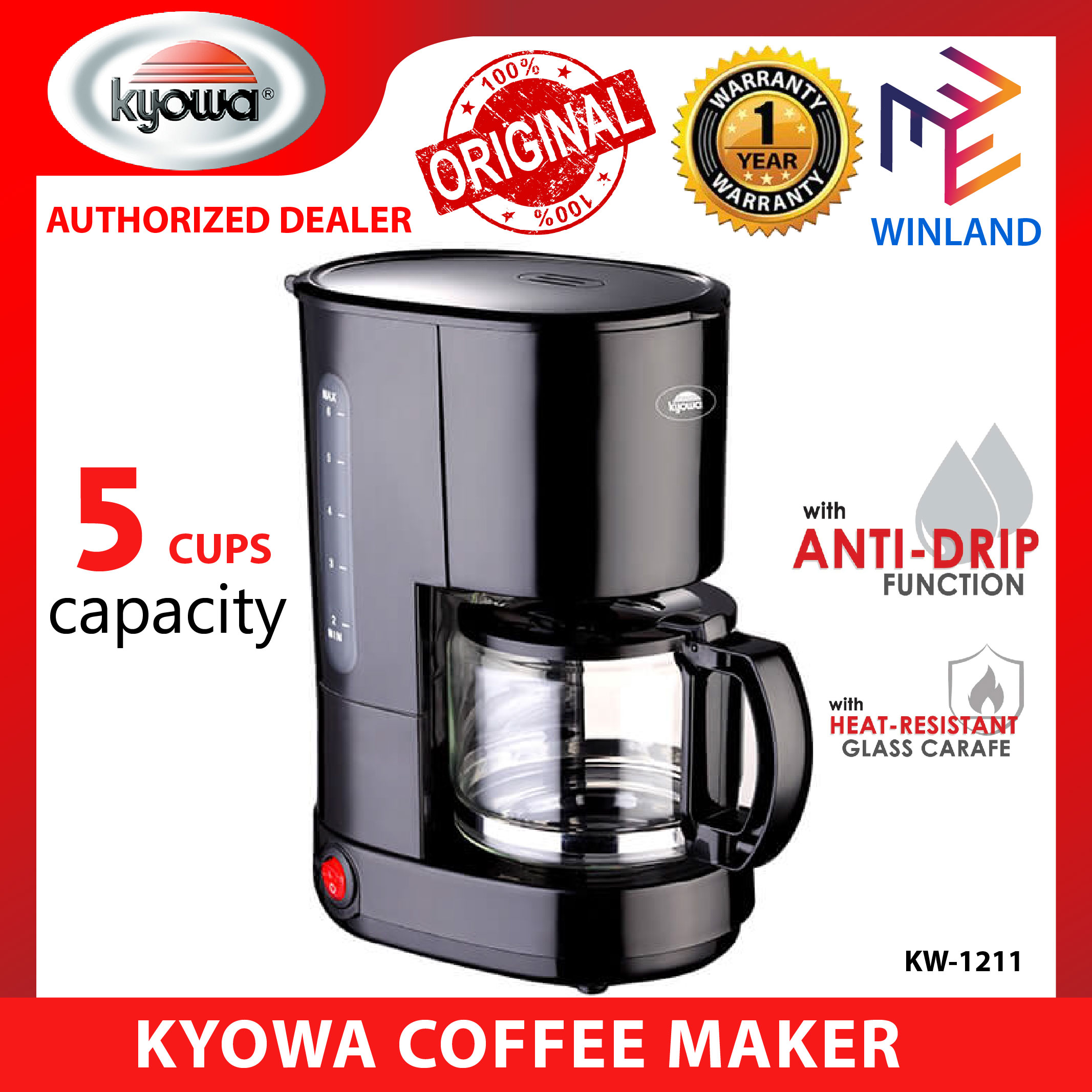 Winland Coffee Maker with Anti-Drip Function and Glass Carafe
