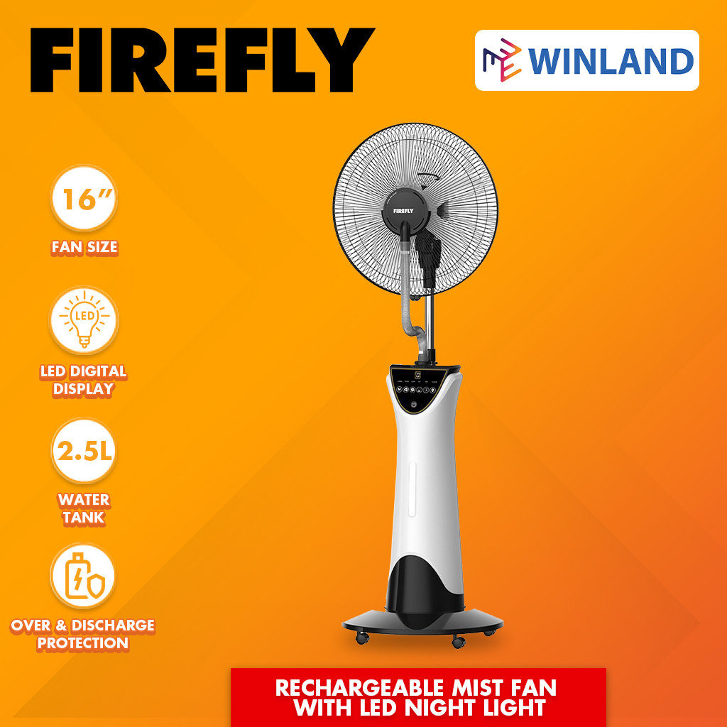 Winland Firefly 16" Rechargeable Mist Fan with LED Light