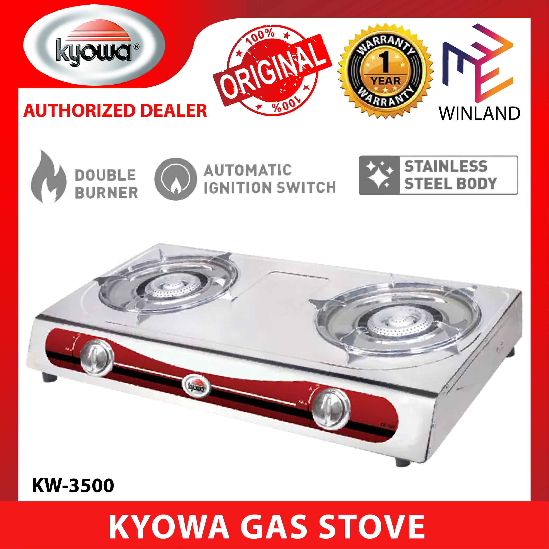 Winland Stainless Steel Double Burner Gas Stove, KW-3500