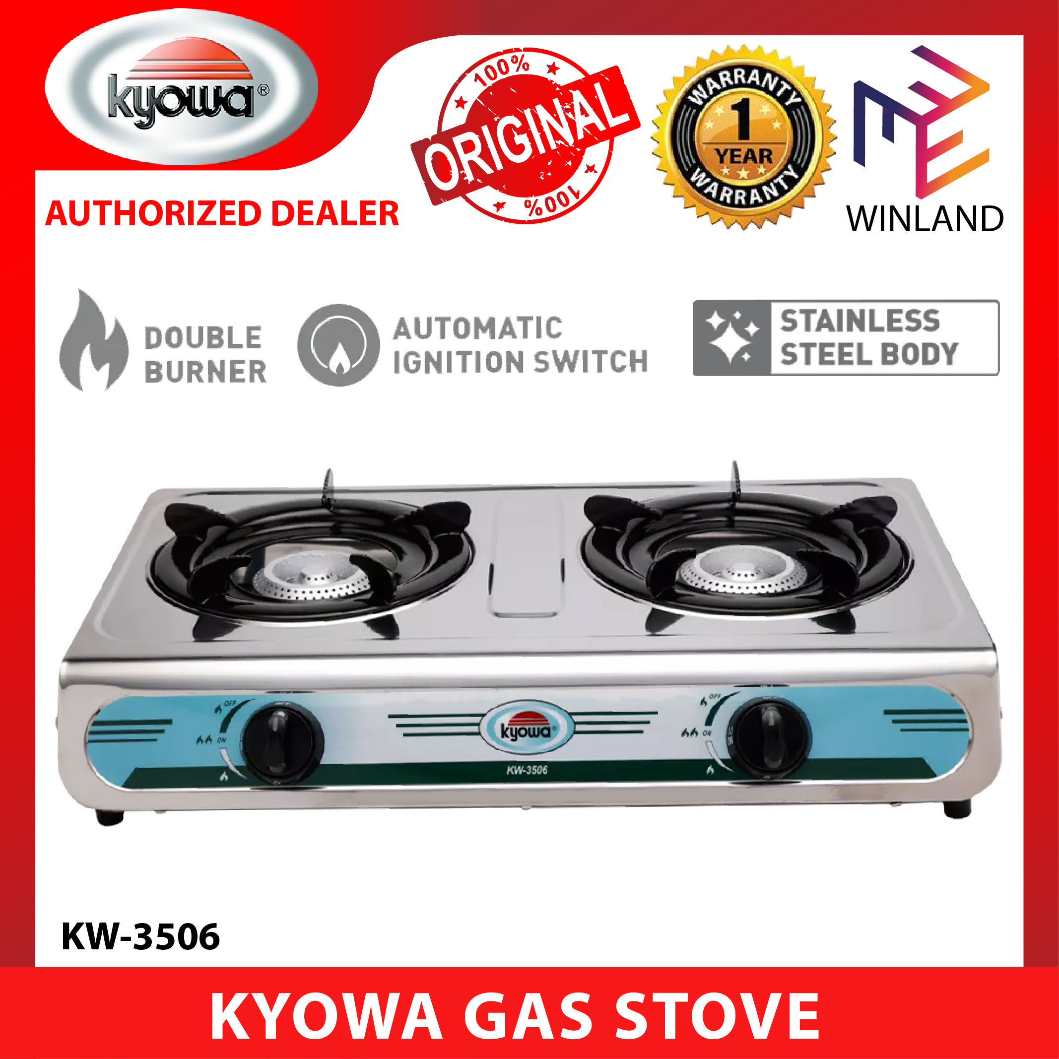 Winland Stainless Steel Double Burner Gas Stove with Cast Iron Burners