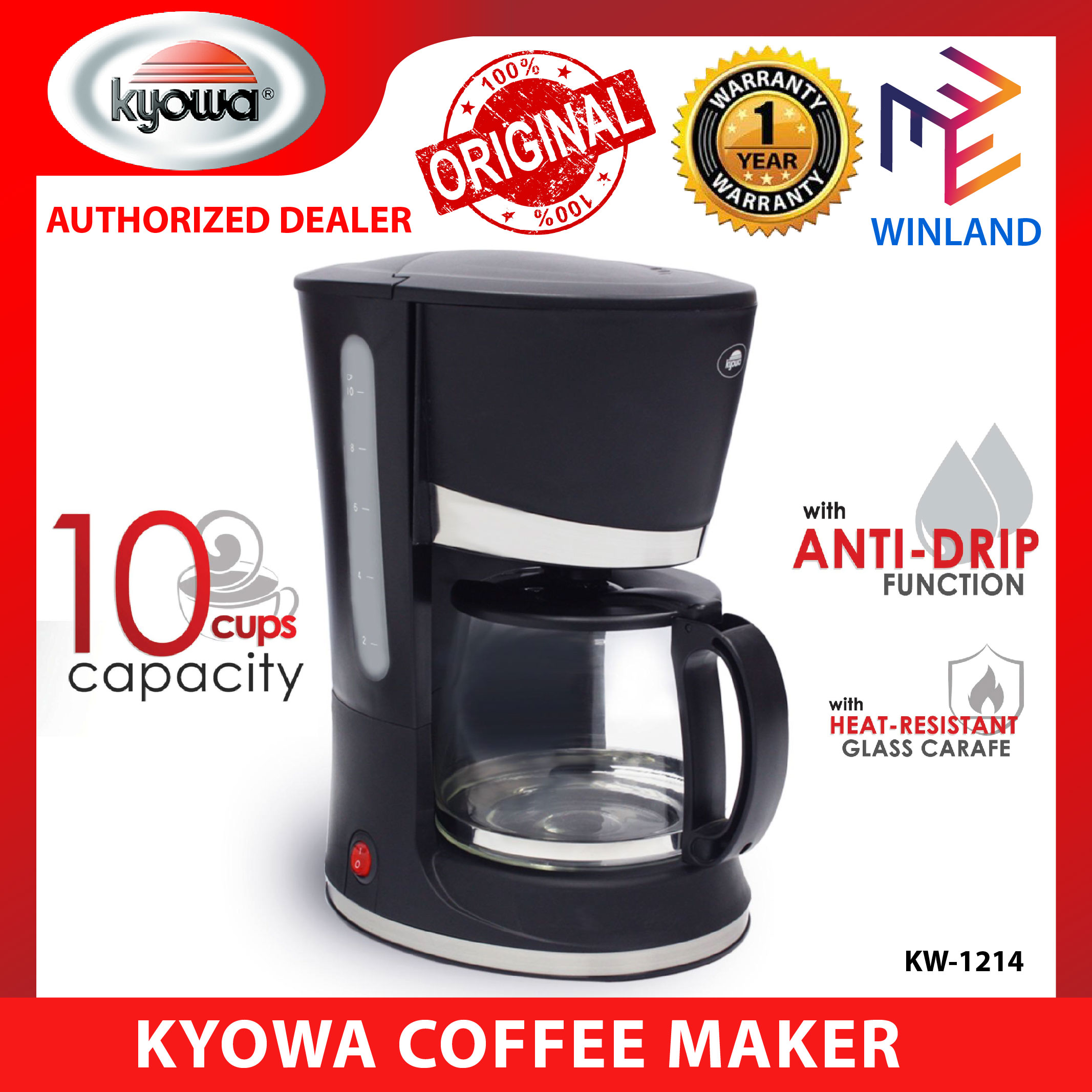 Winland Coffee Maker with Anti-Drip Function and Heat Resistant Carafe