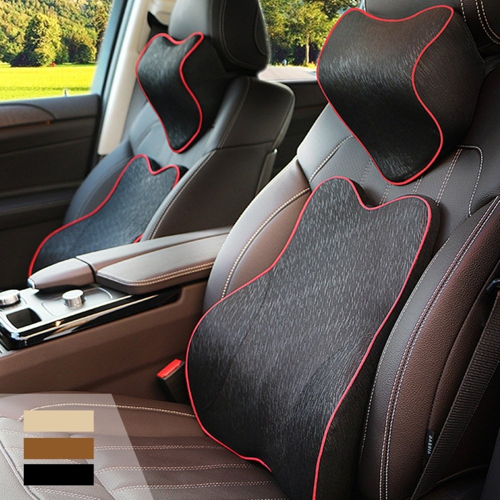 Memory Foam Car Seat Cushion Lumbar Back Support Head Rest Neck Pillow Sets Black Intl