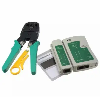 Rj45 rj11 rj 45 rj 12 Lan Tester with 9v Battery and crimper crimping tool combo with free wire stripper and 9V Battery