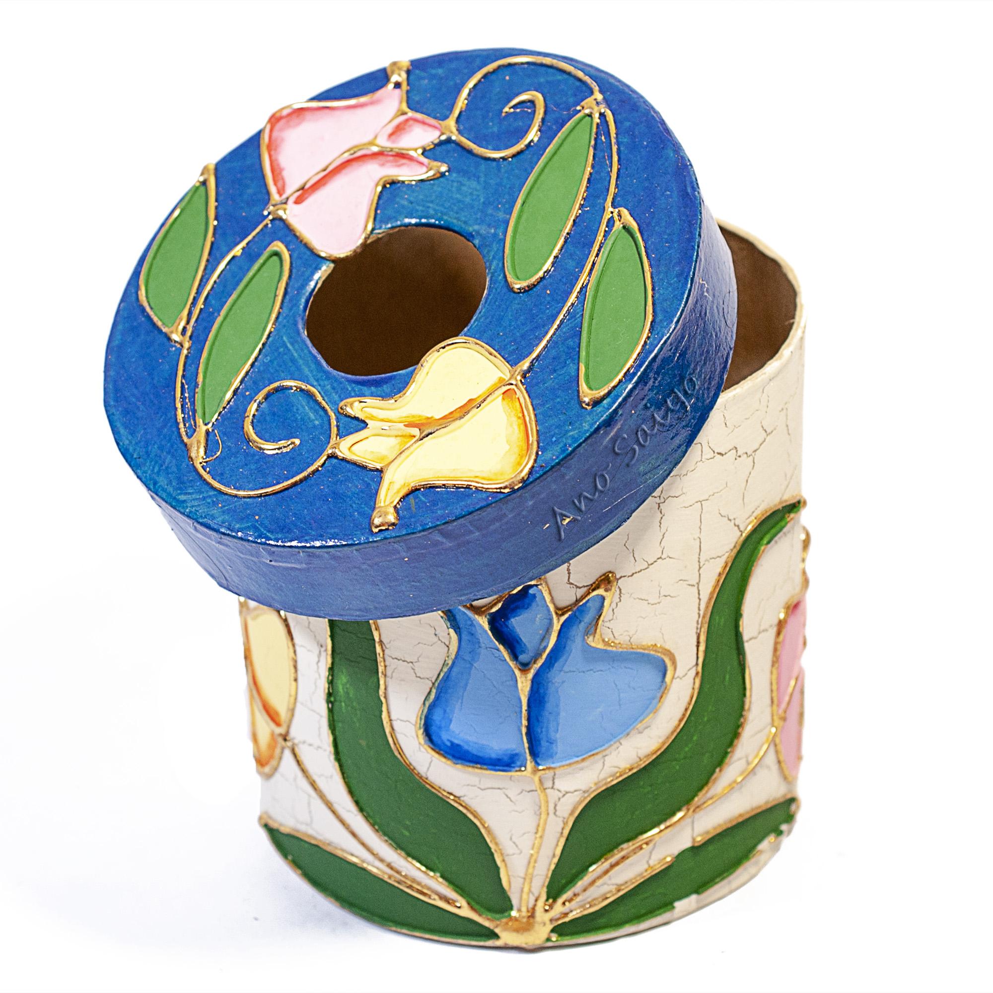 Anosaiyo Hand Crafted Made Round Tissue Napkin Box Case Home Office Hotel Artistic Flower Design By Anosaiyo