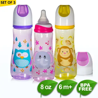 BPA FREE Coral Babies 8oz Tinted Bottle With Silicone Nipple Set of 3
