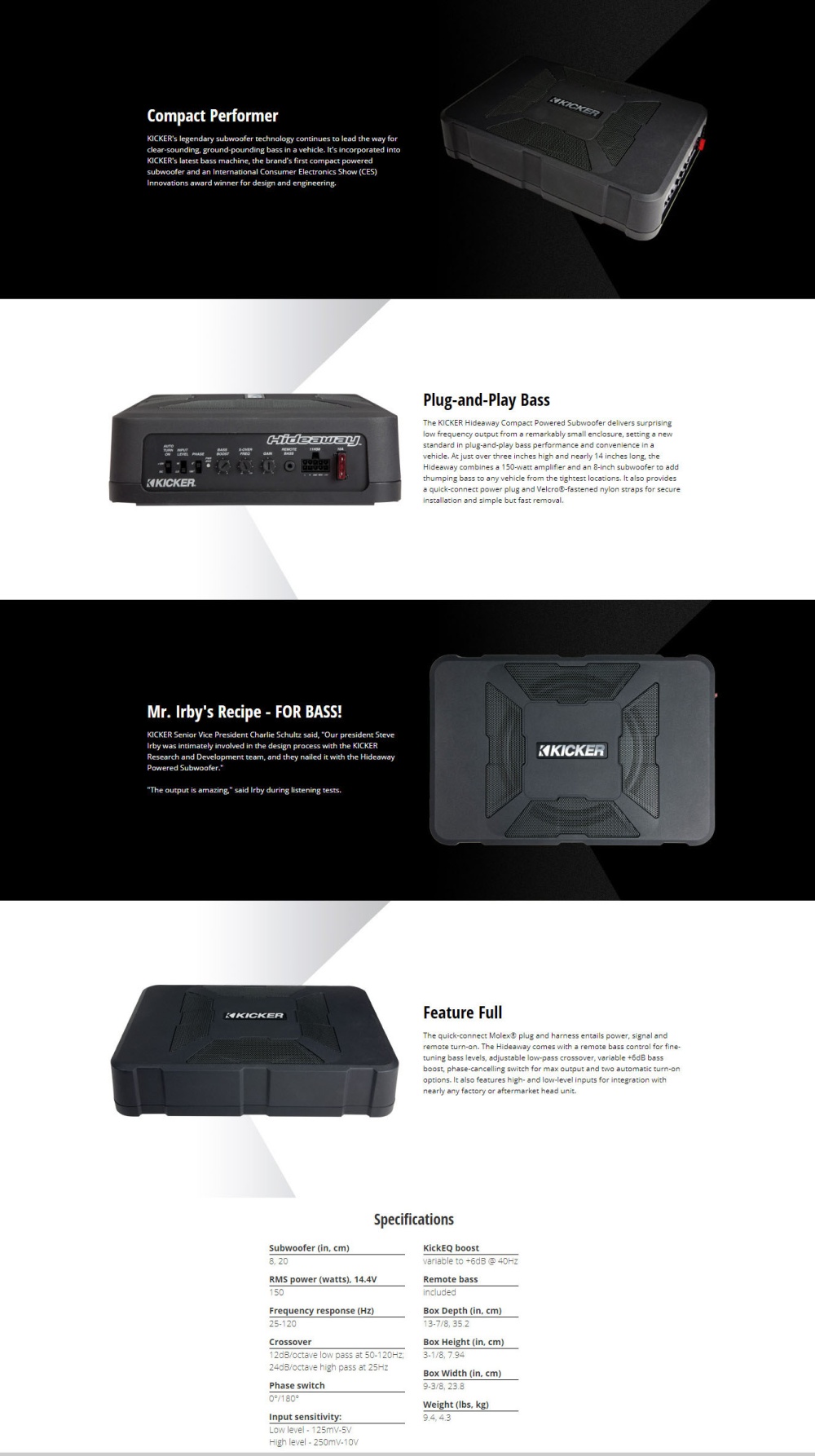 kicker 8 inch hideaway subwoofer