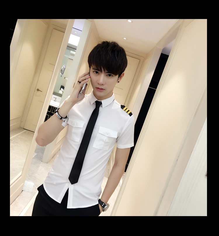 Mens Short Sleeve White Airline Pilot Uniforms Hair Stylist
