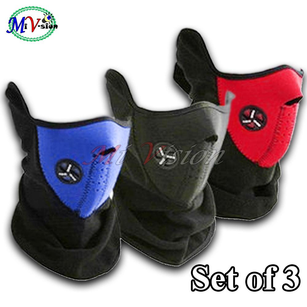 Motorcycle Motor Sport Half Face Mask 3pcs By Mi Vision