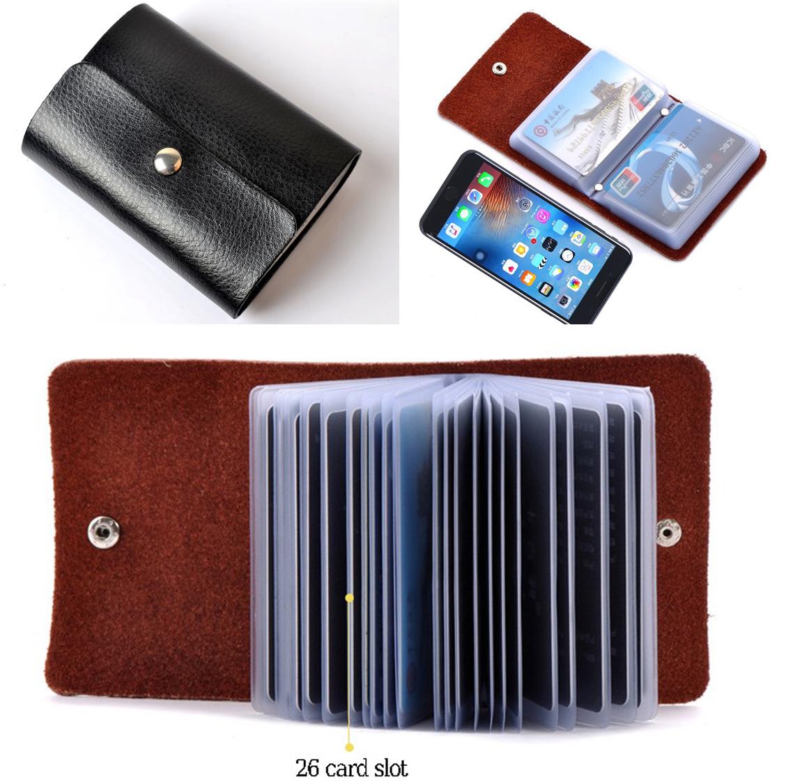 Leather Card Holder 26 Slots ID Credit Card Case Organizer Leather Card Holder Case Wallet Business