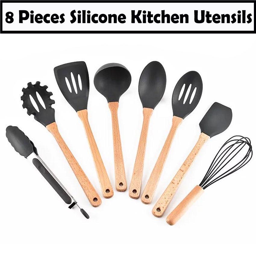 Kitchen Tools For Equipment S Brands Review Romax Grymix 8 Quality Assurance 8pcs High Silicone Wooden Handle Kitchen Utensils Ladle