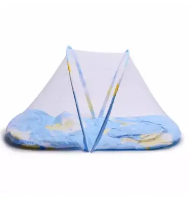 Folding Newborn Baby Bed With Pillow Mat Net - Light Blue
