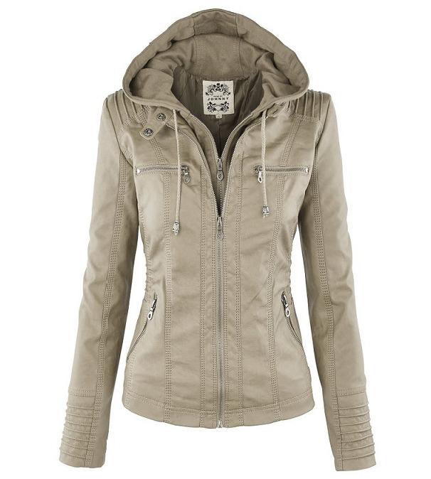 Leather Jacket For Women Womens 2018 Autumn And Winter New Products Women Dress For Ozhouzhan Removable Hooded Fold Down
