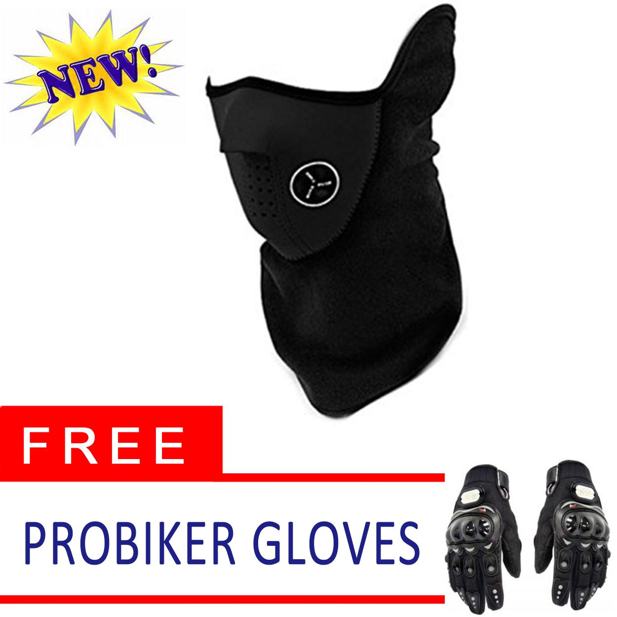 Black-Cycling Sports Outdoor Motorbike And Motorcycle Sports Outdoor Winter Neck Guard Scarf Warm Mask Half Face Mask Cover Face Hood Protection With Probiker Full Finger Gloves By Elena Accessories