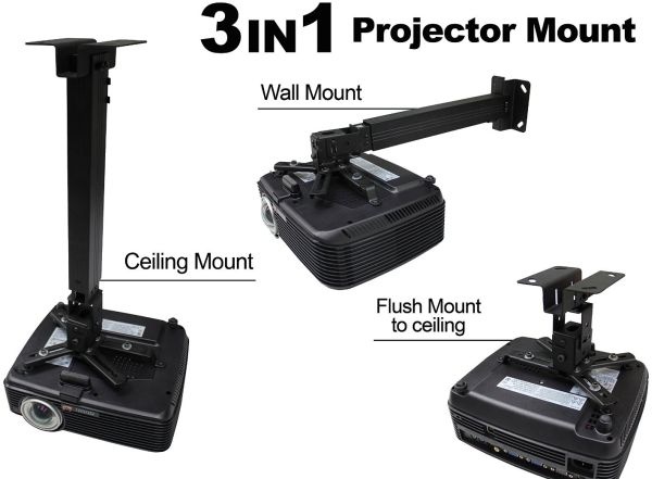 Aesopcom 3 In 1 Ceiling Wall Flush Projector Bracket Mount Black