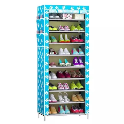 WS-609 10 Layer 9 Grid Shoe Rack Storage Cabinet Cover Pockets