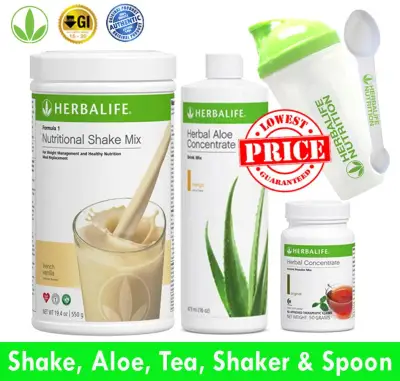 Herbalife Weight Loss Program (French Vanilla, Aloe Mango, Tea 51g) with Shaker & Spoon