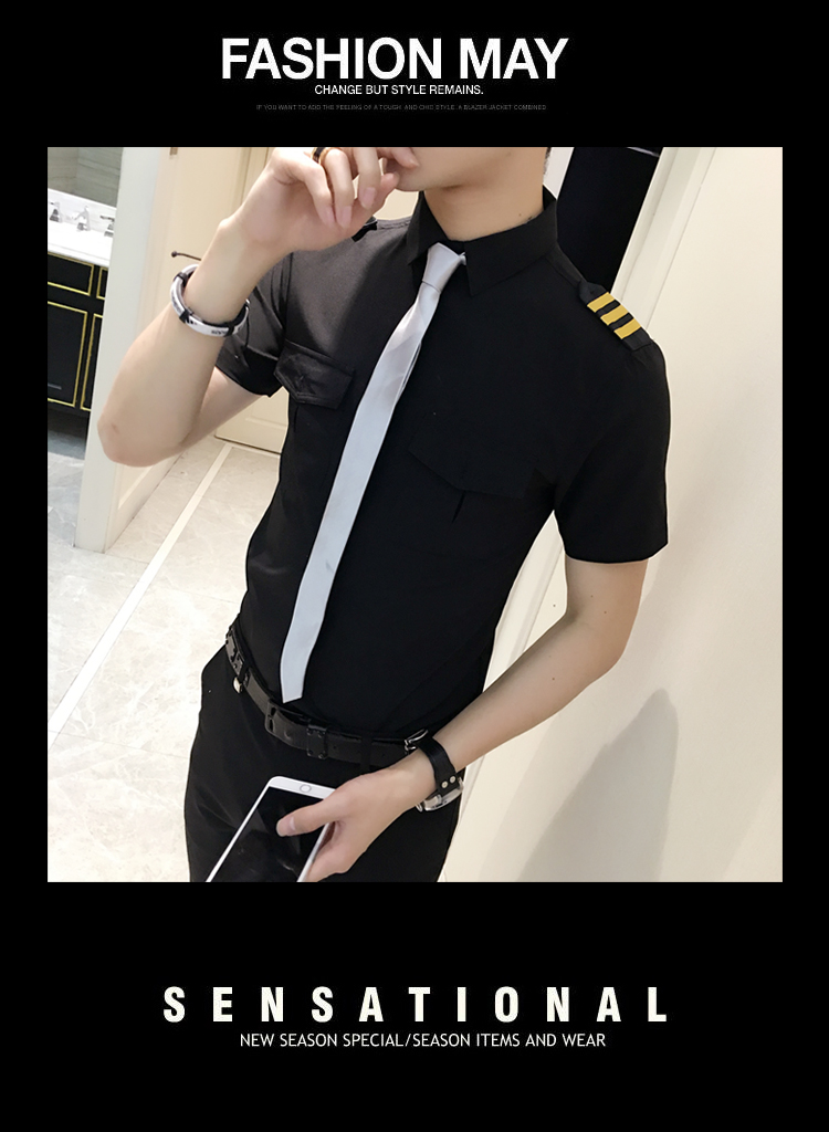 Mens Short Sleeve White Airline Pilot Uniforms Hair Stylist