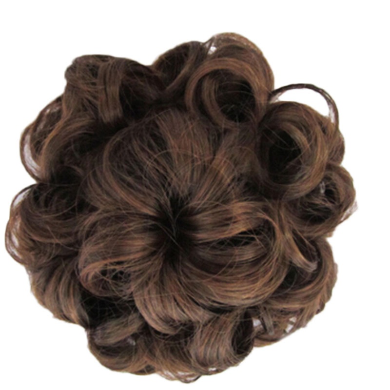 Dark Brown Scrunchie False Hair Curly Up Do Bun Hairpiece Ponytail