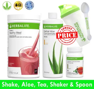 Herbalife Weight Loss Program (Wild Berry Shake, Aloe Mango, Tea 51g) with Shaker & Spoon