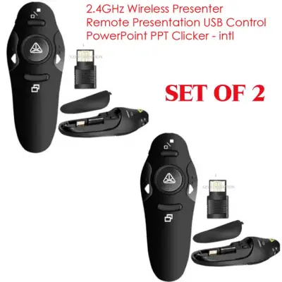 SET OF 2 RF 2.4GHz Wireless Presenter Remote Clicker Presentation USB Control Laser Pointer for PowerPoint PPT(Black)
