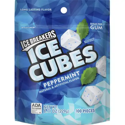 ICE BREAKERS Ice Cubes Sugar Free Gum, Peppermint, 100 Piece