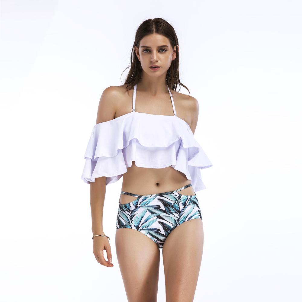 Off the shoulder outlet ruffle two piece swimsuit