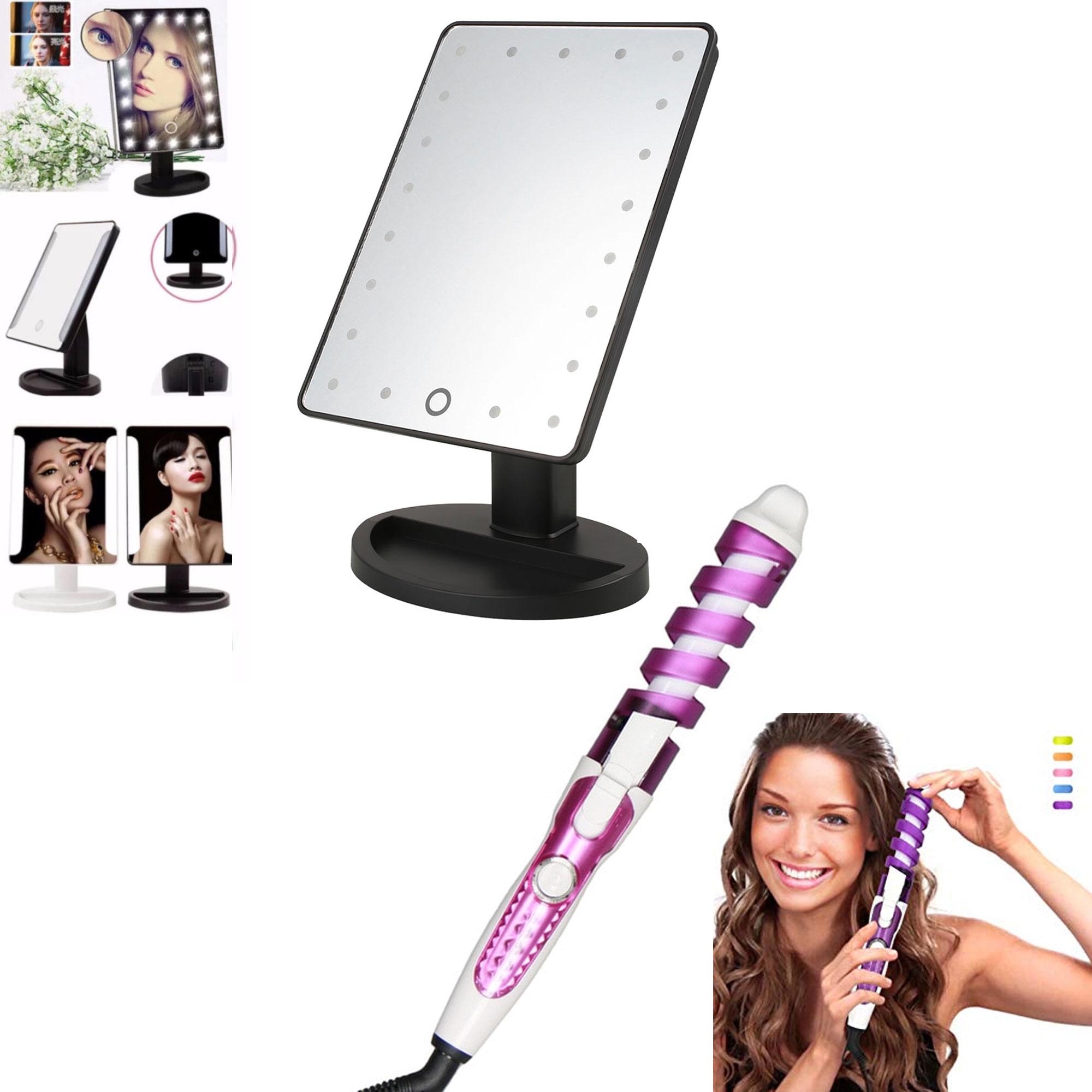 XR-1608 Make Up Vanity Illuminated Desktop Table Makeup Stand Large LED Mirror with 16 LED Light (Black) with RZ-118 Professional Hair Curler (Violet/White) Philippines