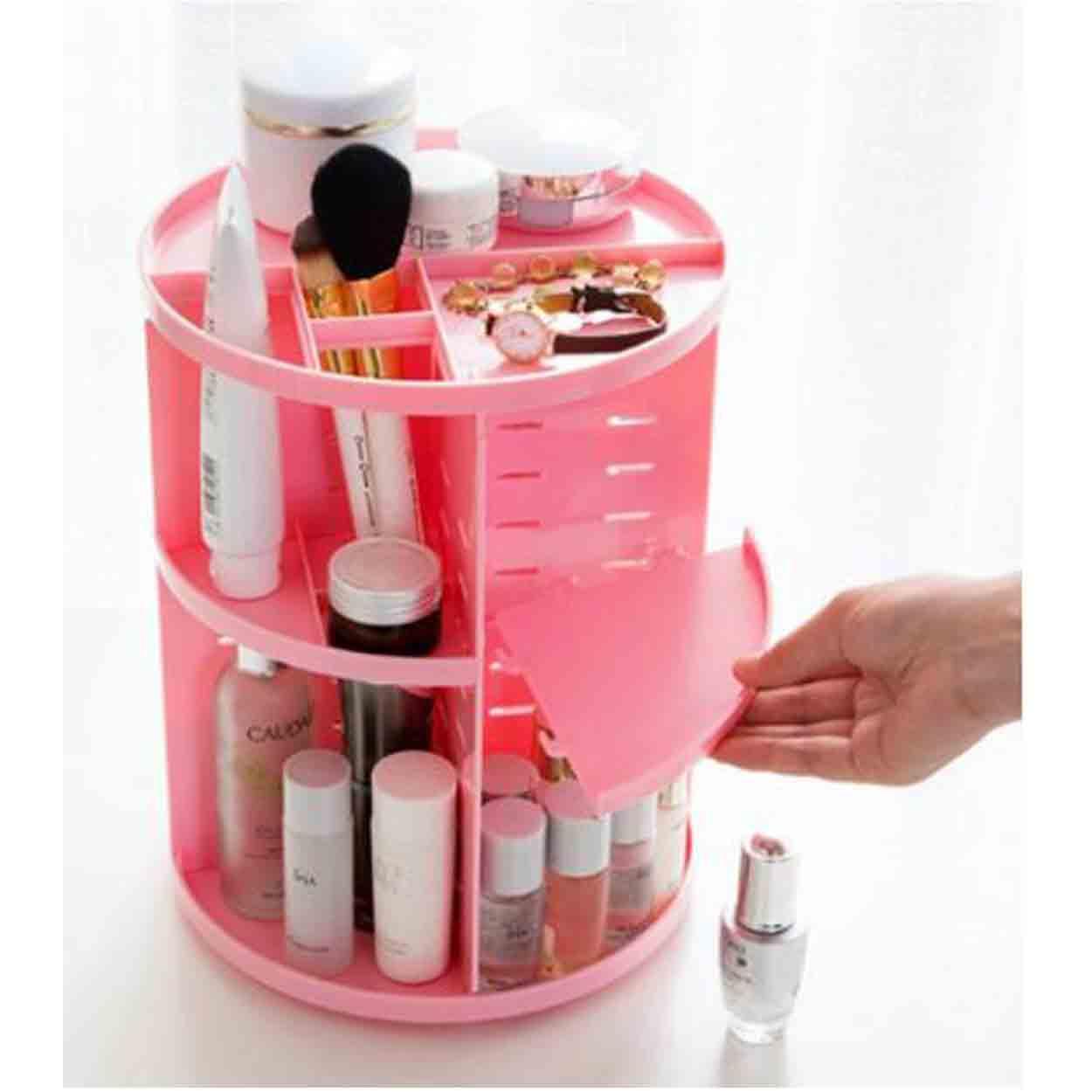 (Pink) 360 Rotating Make up Organizer 360 Degree Rotating Cosmetic Storage Display Make Up Rack Beauty Care Holder Rack Clear Cosmetic Drawers Jewelry Makeup Storage Display Organizer Box Philippines