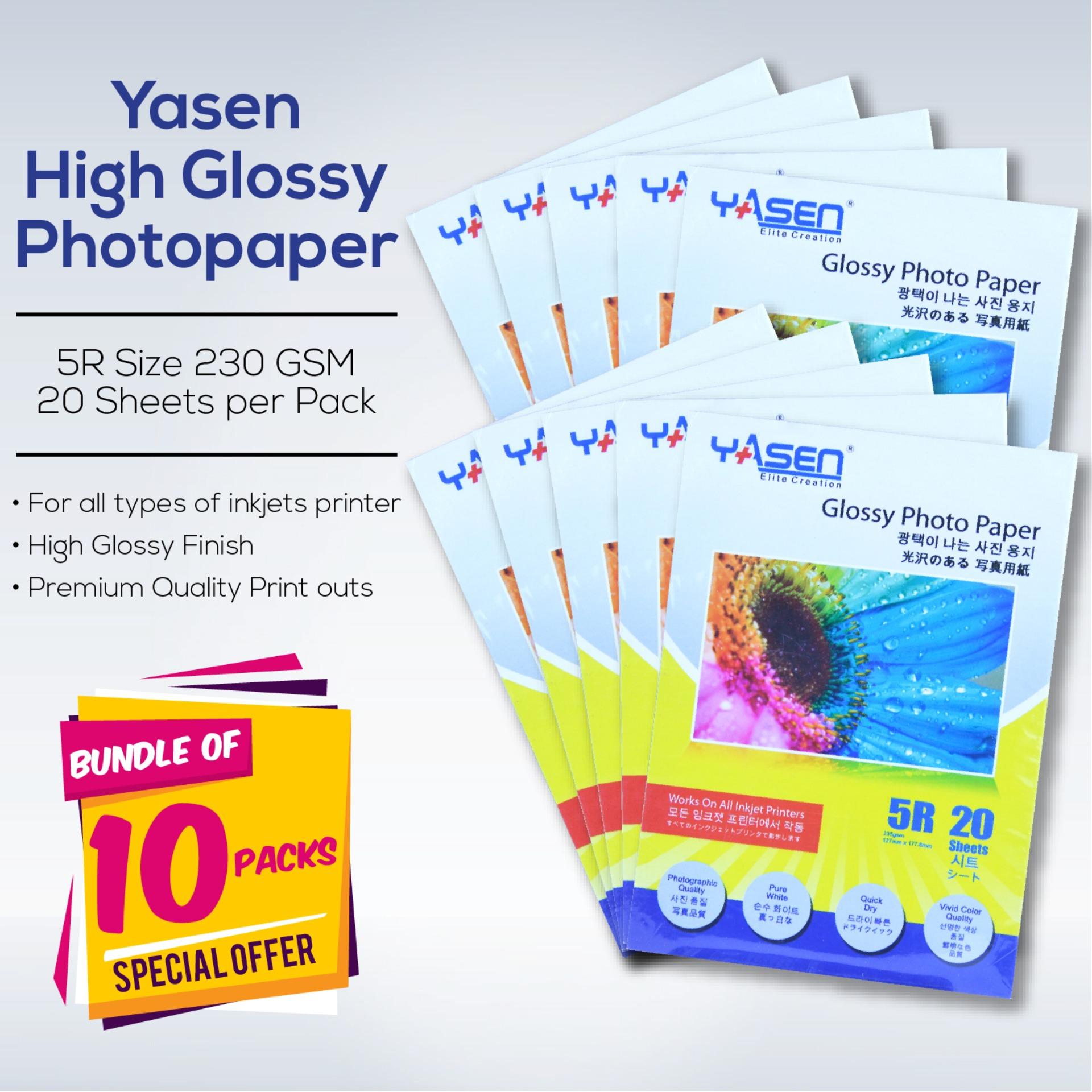 Yasen High Glossy Photopaper 230 GSM 5R Bundle of 10 packs Yasen High Glossy Photopaper 230 GSM 5R Bundle of 10 packs