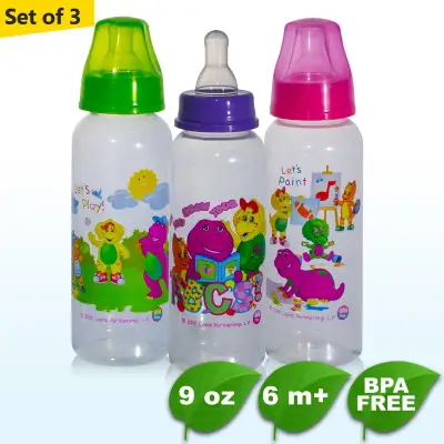 Barney 9oz Clear Feeding Bottles - Set of 3