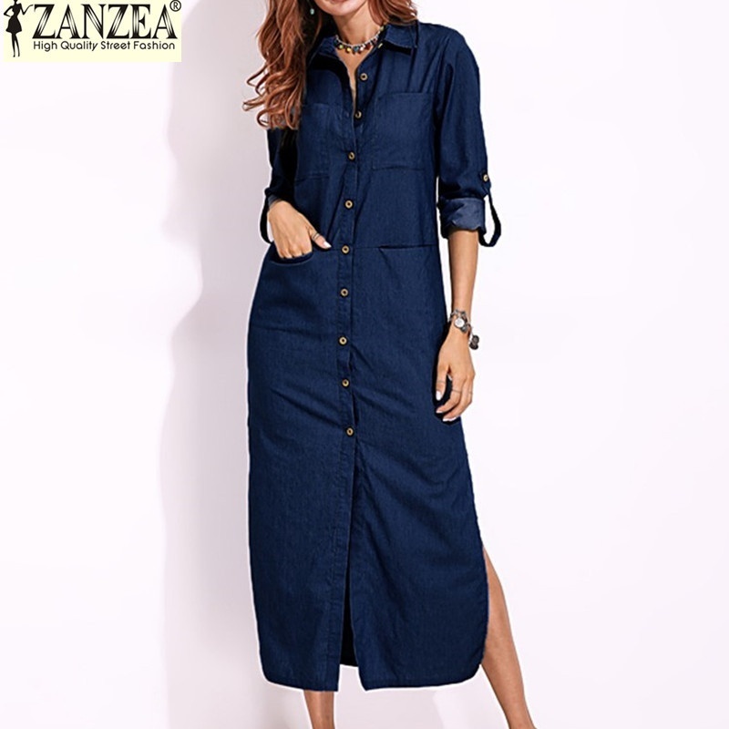 blue shirt dress with belt