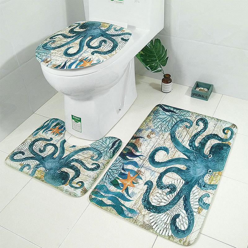 Leopard Print 3pcs Set Toilet Seat Ground Mat Carpet