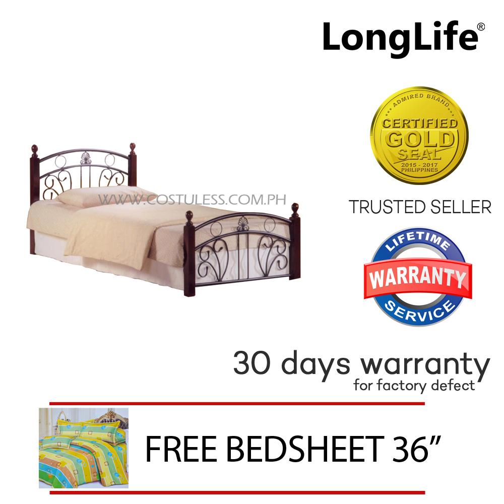 Longlife Nv 1 Single Bed Frame Brown With Free Fitted Sheet And 2 Pcs Pillow Case