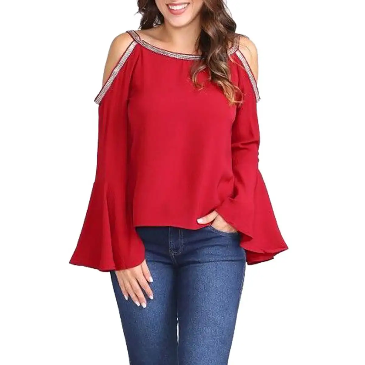 cold shoulder flare sleeve top