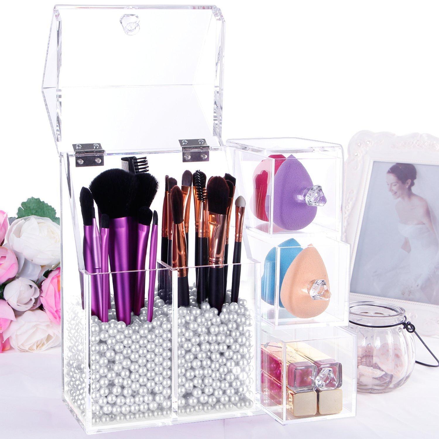 Acrylic Dustproof Make Up Brushes Tools Holder Organizer with Lid and Drawers Big Philippines