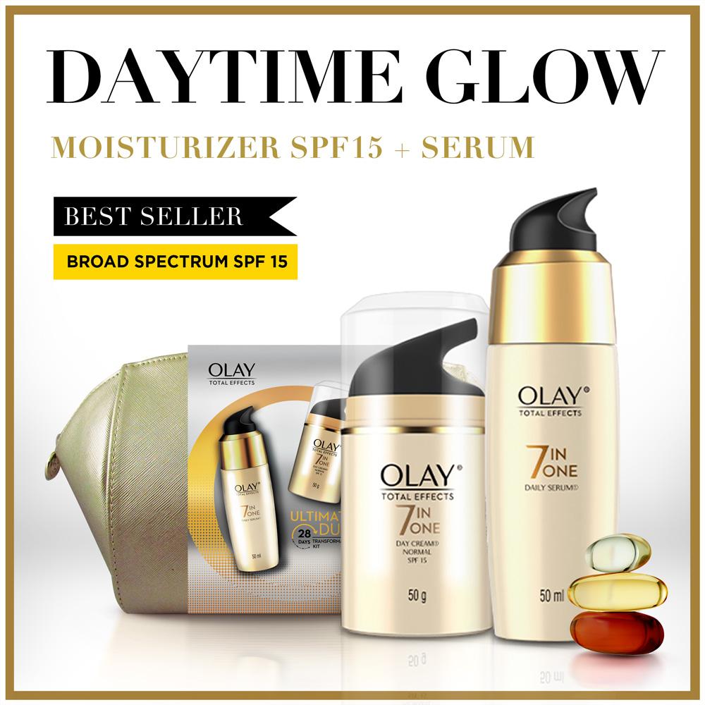 [EXCLUSIVE] Olay Daytime Glow + FREE Pouch! (Total Effects Face Moisturizer SPF15 50g + Serum 50ml)