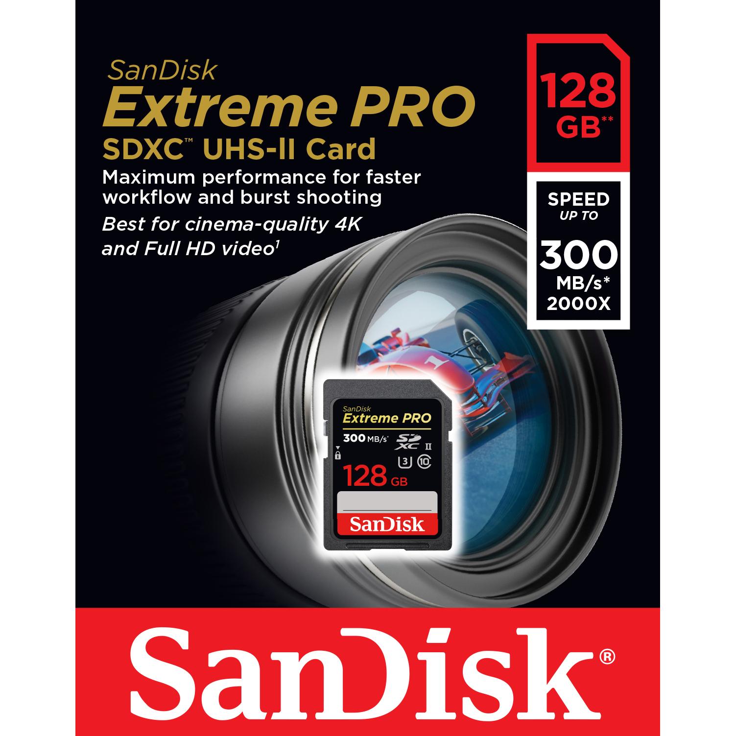 SanDisk Extreme Pro SD Card 128GB UHS II SDXC Class 10, 300MB/s