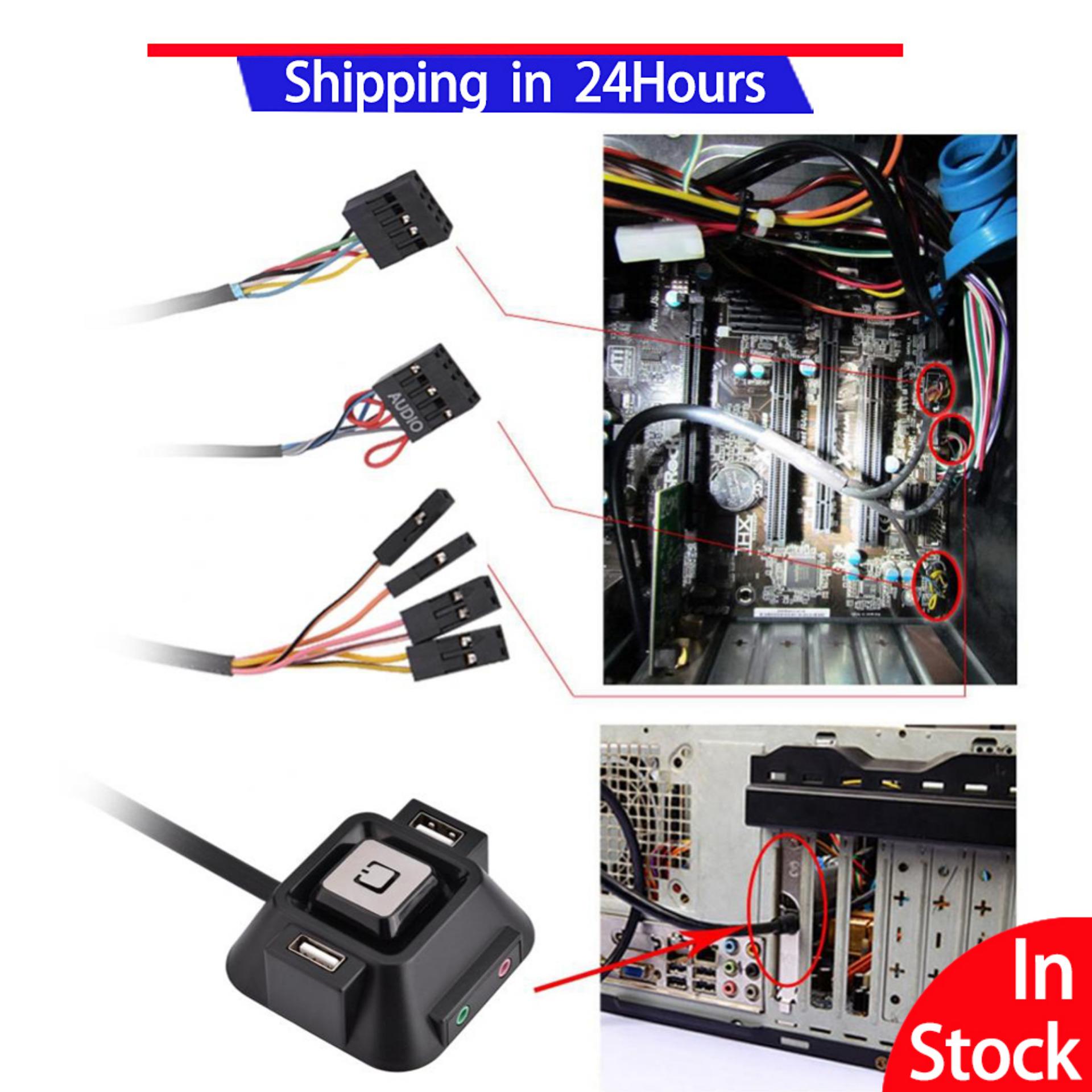 Desktop PC case Switch Dual USB Ports Power Reset Button Audio Microphone  Port - intl