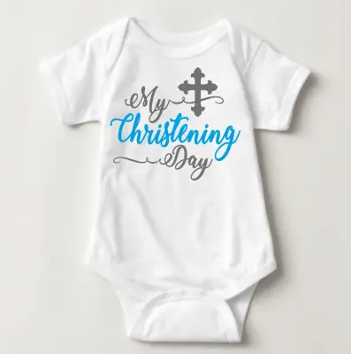 Baby Christening Onesies - Boys Silver Blue