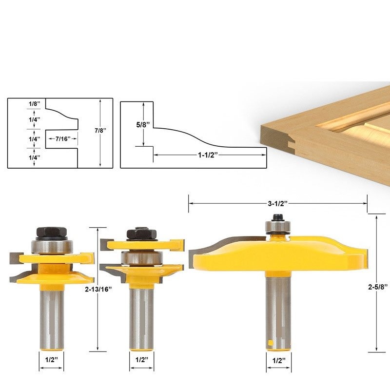 3pcs 1 2 Handle Raised Panel Cabinet Door Router Bit Wood Milling