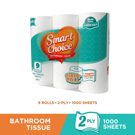 SMART CHOICE BATHROOM TISSUE 2PLY 500 PULLS 1000SHEETS 9s