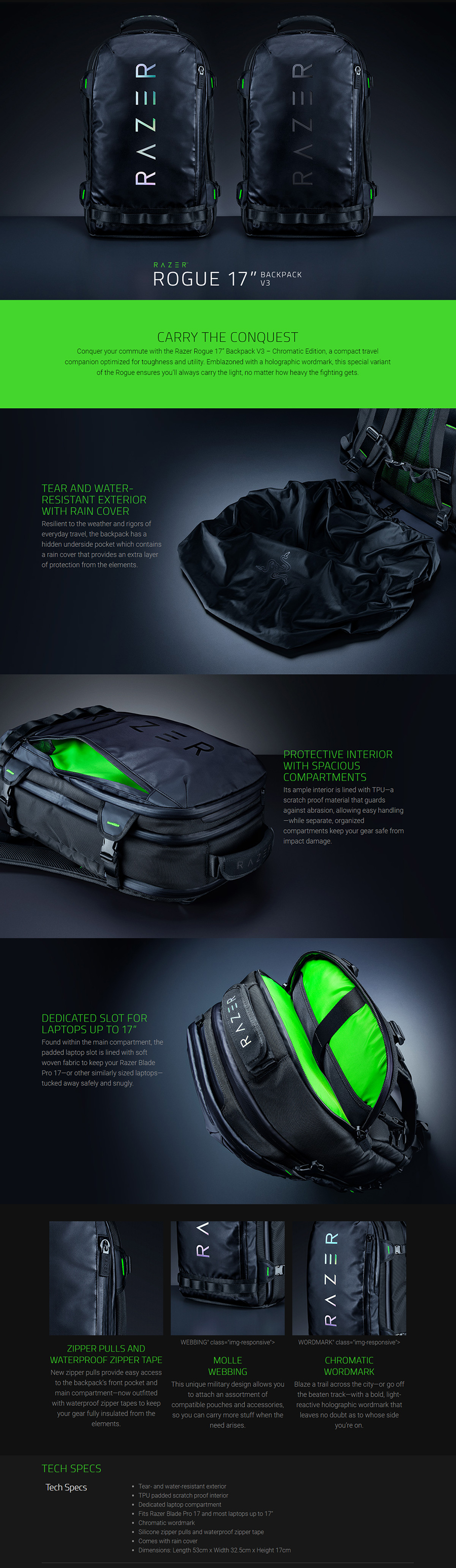 Razer Rogue 17 Backpack V3 Compact Travel Backpack With 17 Laptop Compartment Water Resistant Anti Wrinkle Polyester Exterior Bag Lazada Ph