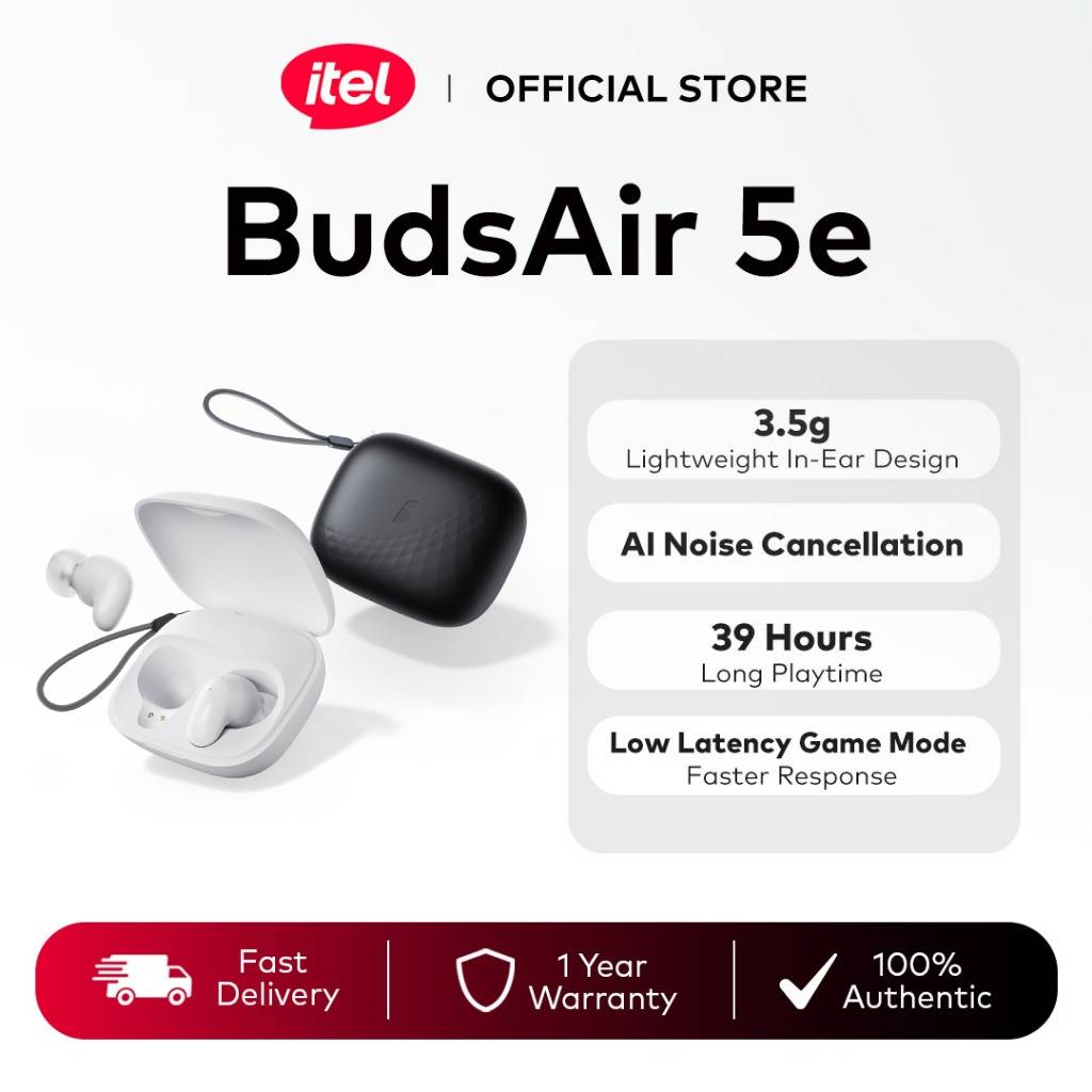 [New] itel BudsAir 5e Wireless Earphone / Deep Bass AI Noise Cancellation / Low Latency Game Mode / 39h Battery Life / BT 5.4