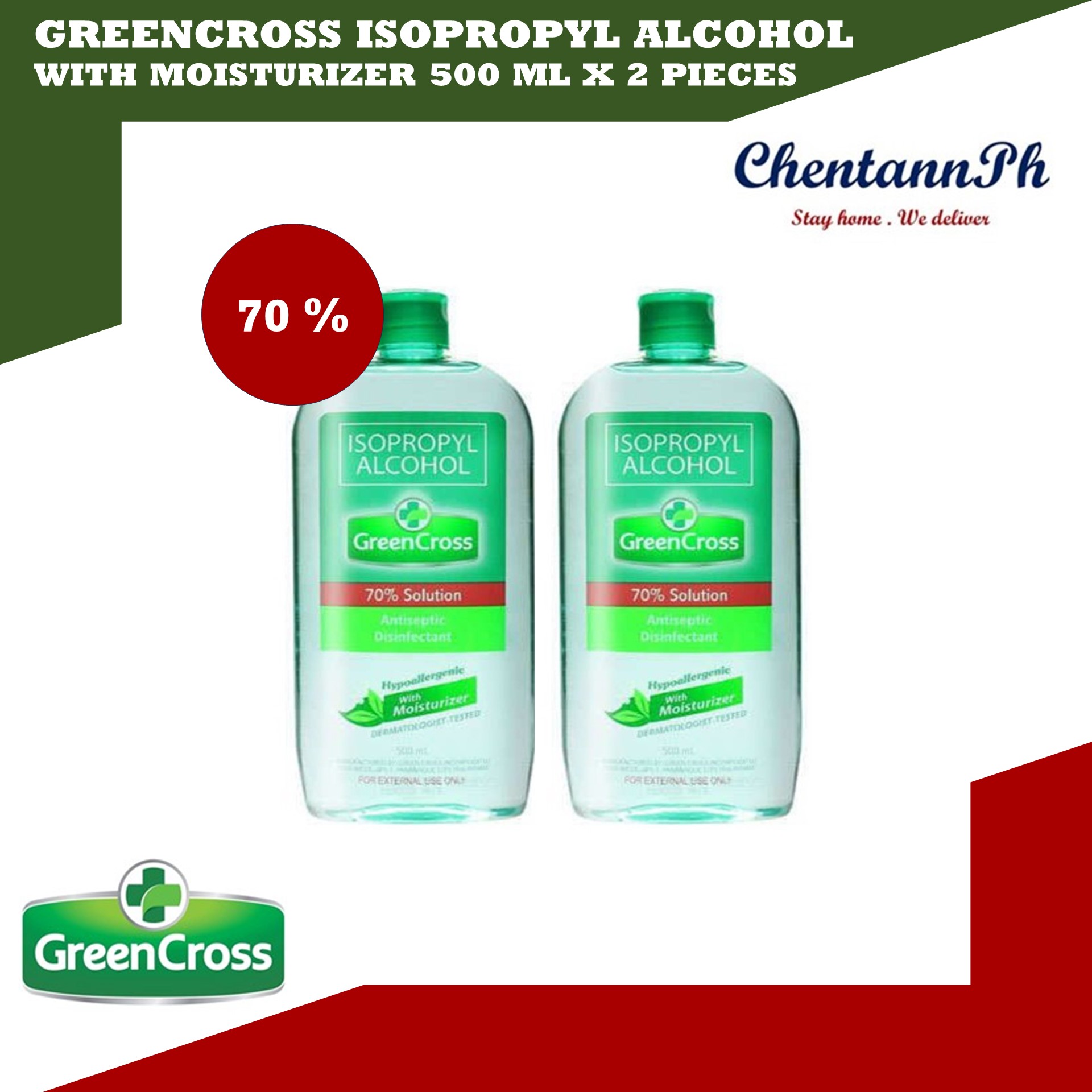 Green Cross Antiseptic Disinfectant 70% Isopropyl Alcohol 500ml :  : Health