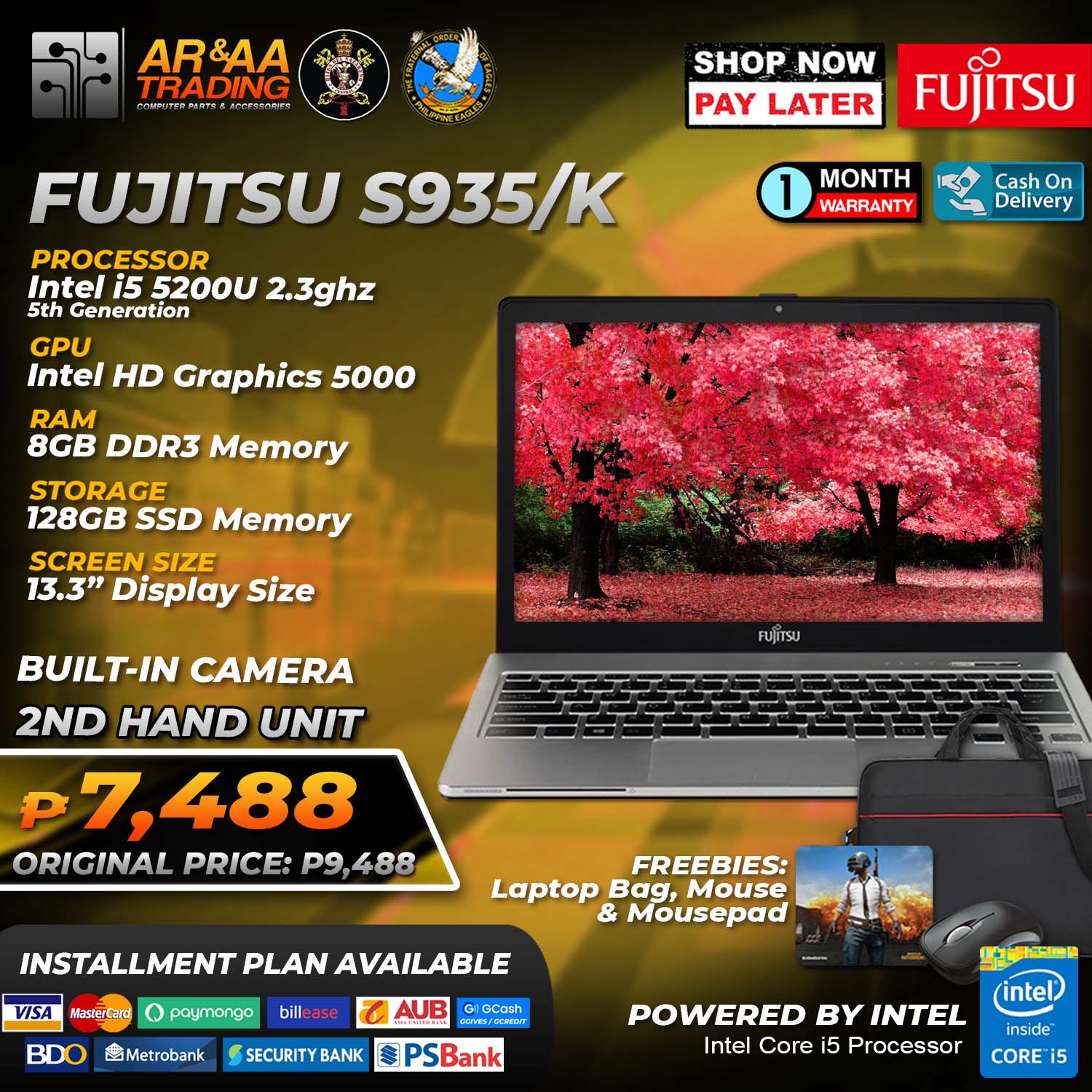 Laptop FUJITSU LIFEBOOK S935/K Intel Core i5 5300U 5th Gen 10GB