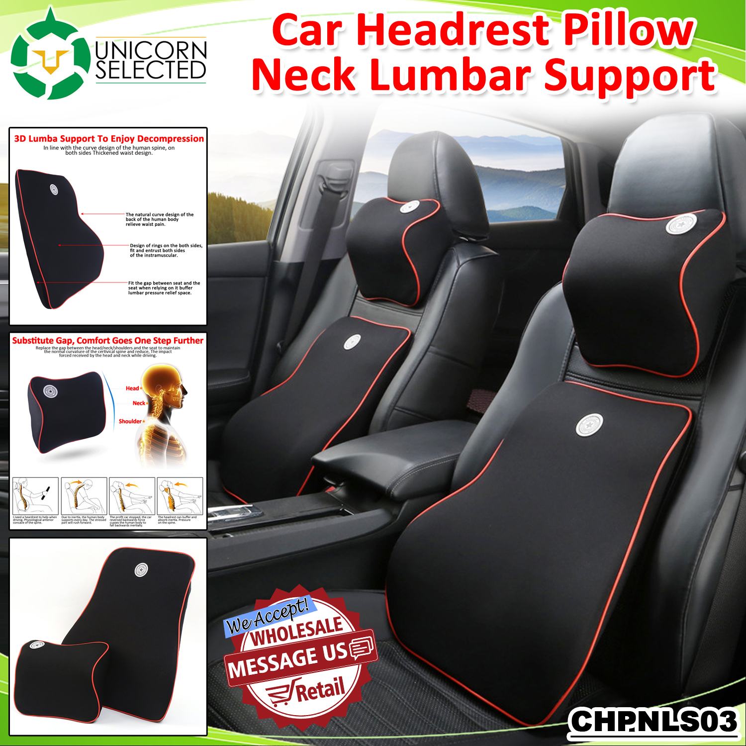 Mugen Black PU Leather Car Seat Memory Foam Neck Rest Cushion Pillow MUGEN POWER X1 
